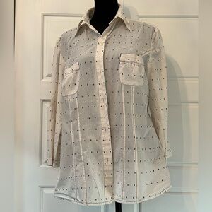 Ann Taylor White Button Down Shirt with Black Dots